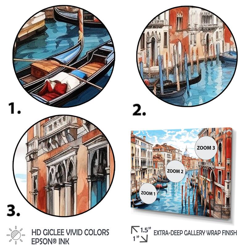 Designart Artistry Canal" Italian Canvas Wall Art Set Bed